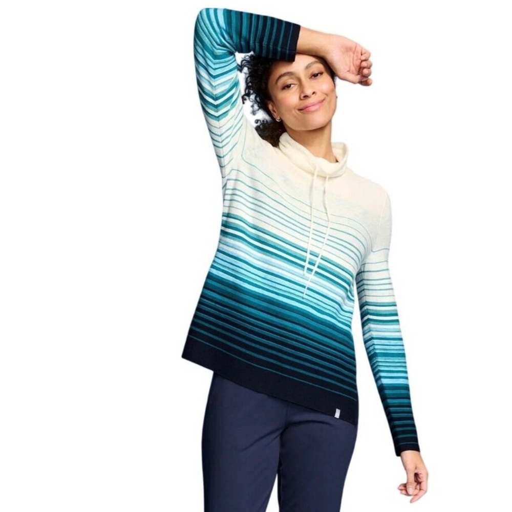 T by Talbots Striped Cowl Neck Ombré Sweater Pullover Blue Green Oversized‎ XL